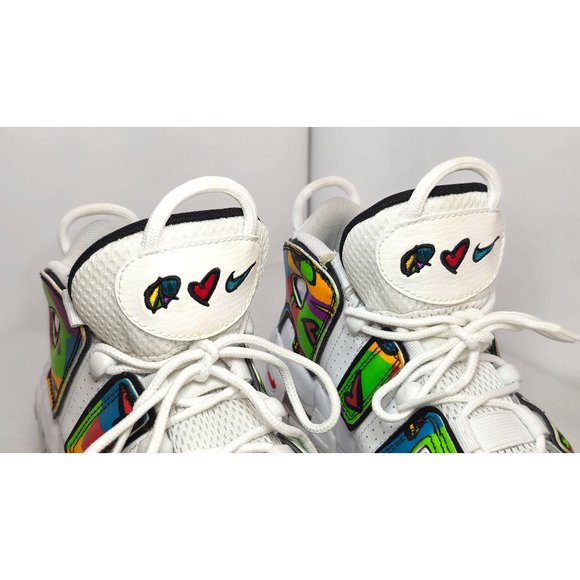 Nike Air More Uptempo GS Peace Love Swoosh Colorful White Mid-Top Sneakers 4Y - Picture 8 of 13